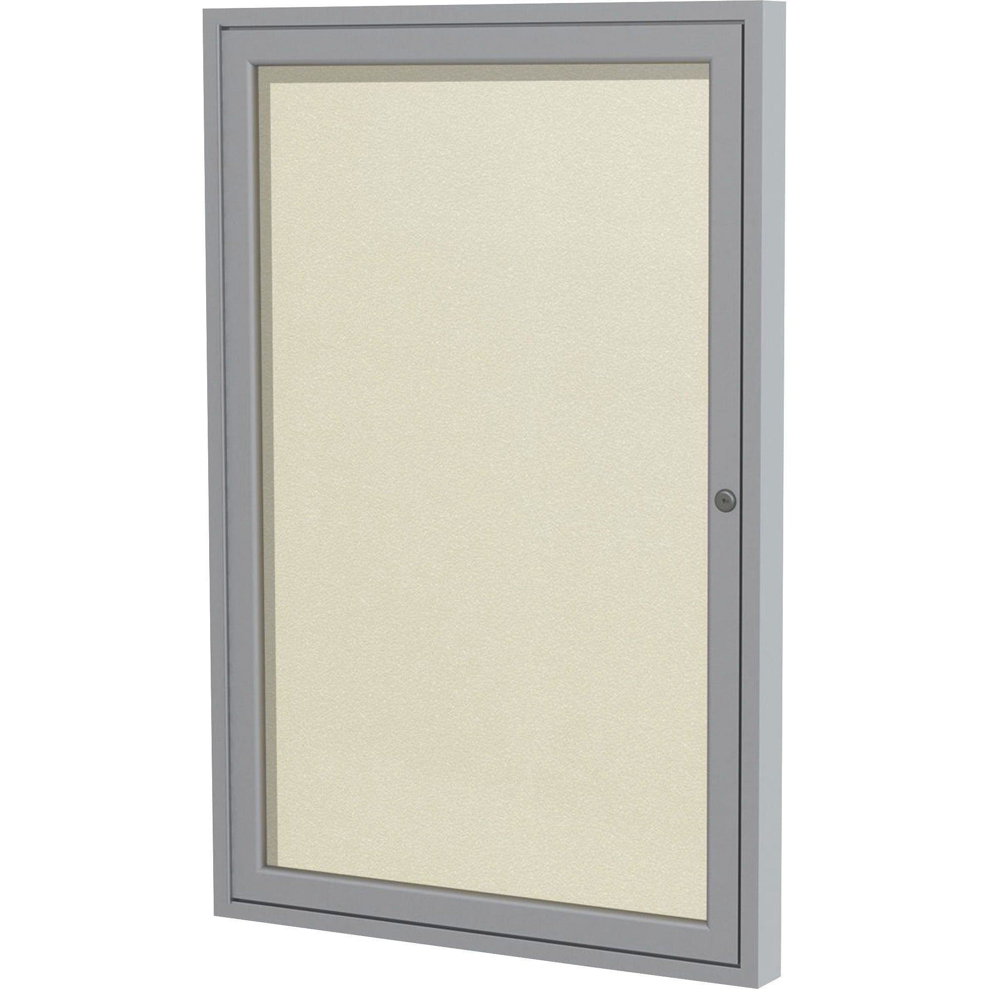 Ghent 1 Door Enclosed Vinyl Bulletin Board, 36" x 24", Ivory Vinyl Surface, Satin Anodized Aluminum Frame, Hinged Door, Lockable, 1 Each