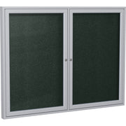 Ghent 2 Door Enclosed Vinyl Bulletin Board, 36" x 48", Ebony Surface, Satin Anodized Aluminum Frame, Hinged Doors, 1 Each