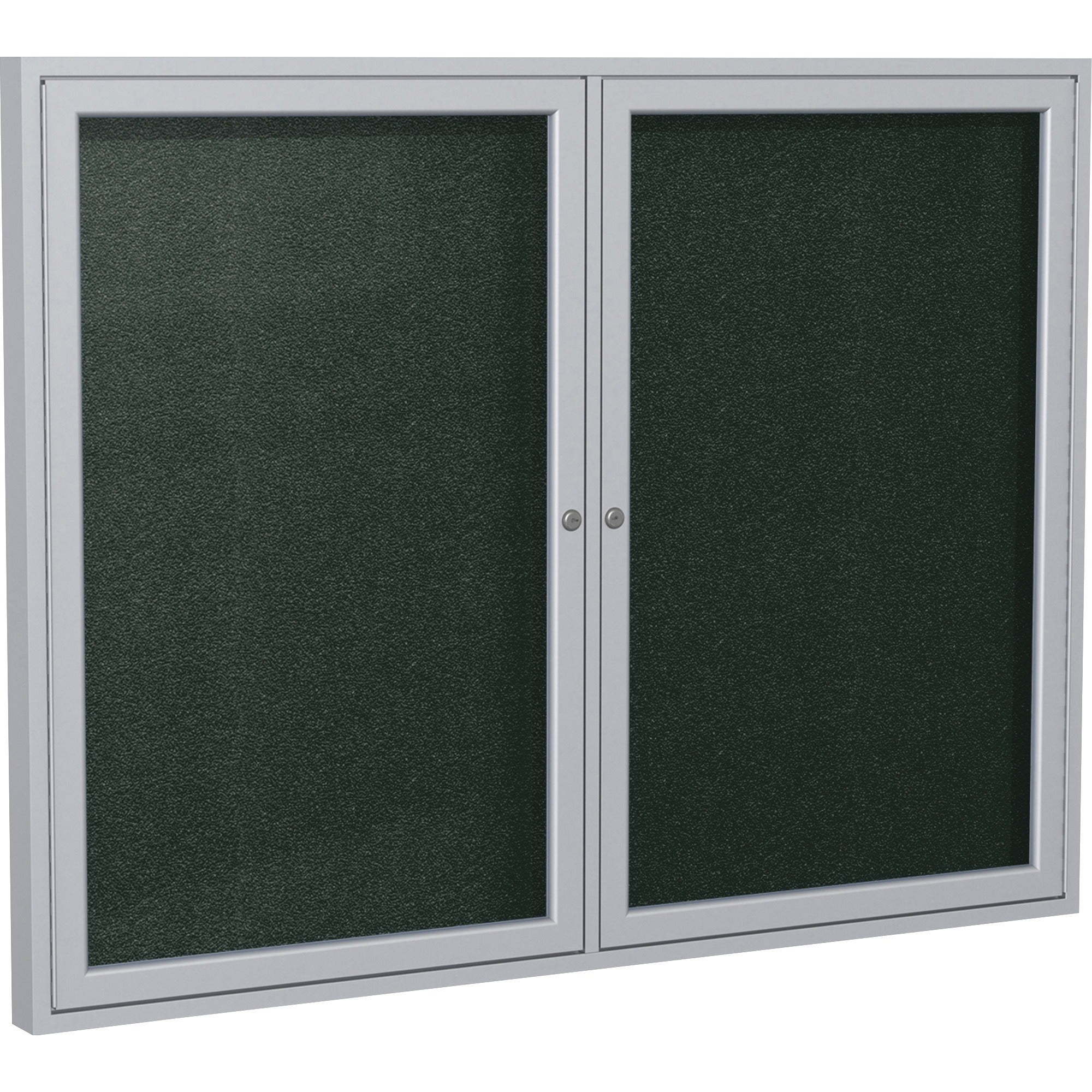 Ghent 2 Door Enclosed Vinyl Bulletin Board, 36" x 48", Ebony Surface, Satin Anodized Aluminum Frame, Hinged Doors, 1 Each