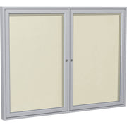 Ghent 2 Door Enclosed Vinyl Bulletin Board, 36" x 48", Ivory Surface, Satin Anodized Aluminum Frame, Lockable, Weather Resistant, 1 Each