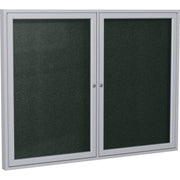 Ghent 2 Door Enclosed Vinyl Bulletin Board, 48" x 60", Ebony Surface, Satin Anodized Aluminum Frame, Hinged Doors, Lockable, Self-healing, Weather and Water Resistant, 1 Each