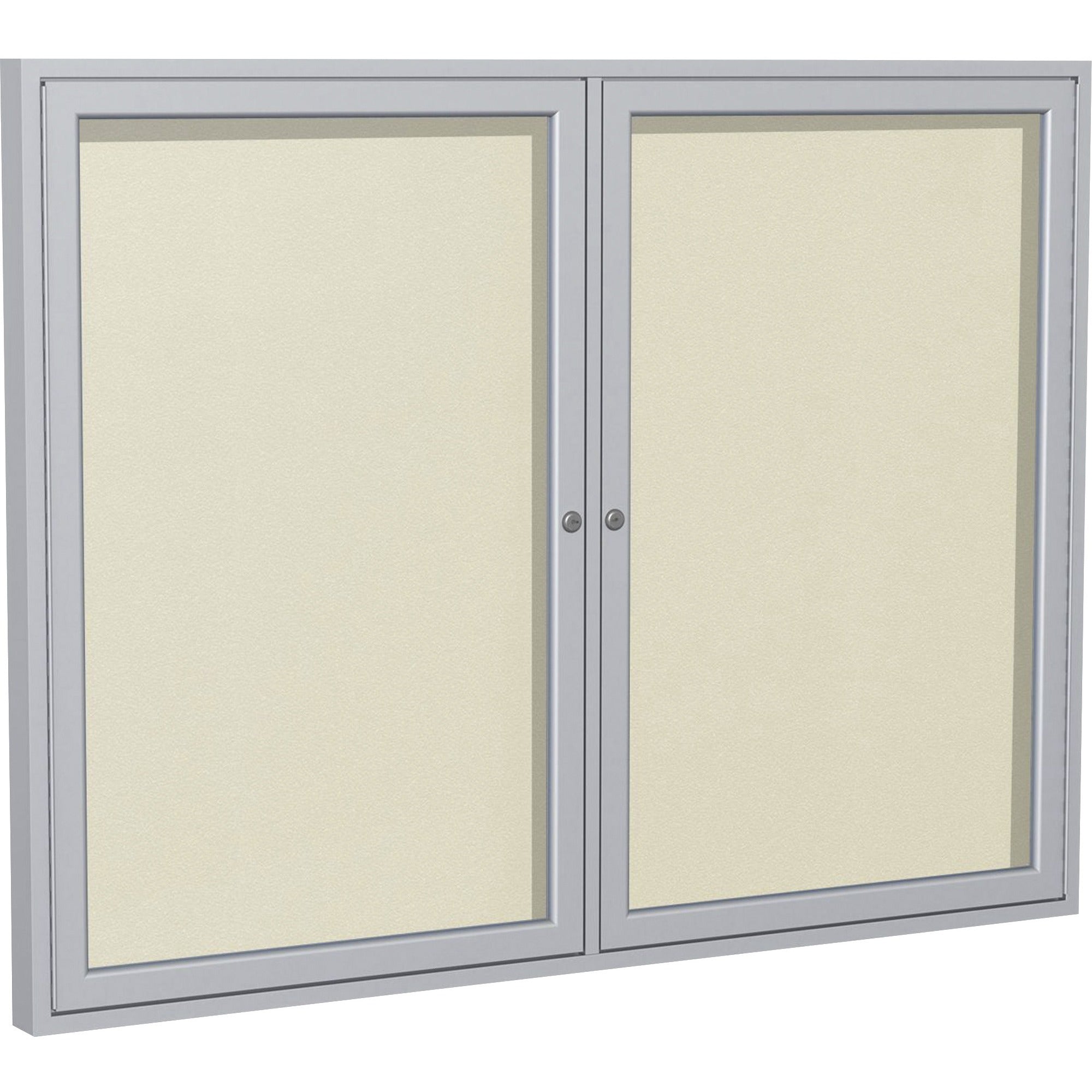 Ghent 2 Door Enclosed Vinyl Bulletin Board, 48" x 60", Ivory Surface, Satin Anodized Aluminum Frame, Lockable, Weather Resistant, 1 Each