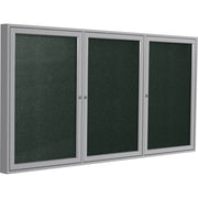Ghent 3 Door Enclosed Vinyl Bulletin Board, 48" x 72", Ebony Surface, Satin Anodized Aluminum Frame, Hinged Doors, 1 Each