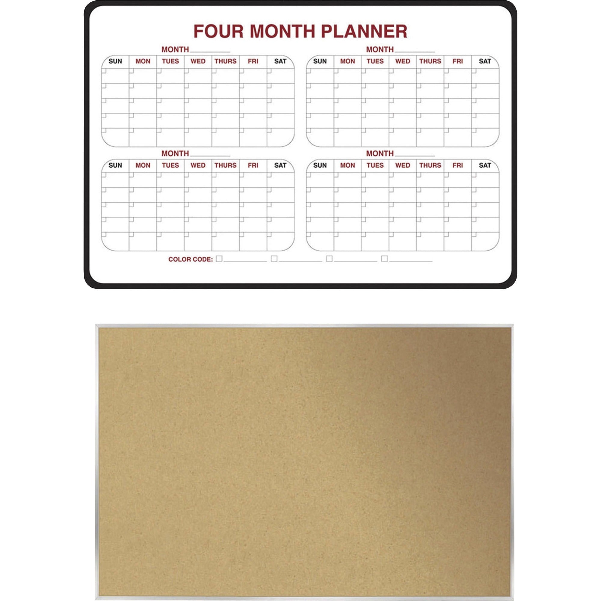 Ghent Dry Erase/Bulletin Board Kit, Cork, Includes 1 Four-Month Planner (36" x 24") and 1 Cork Bulletin Board (36" x 24"), 1 Each