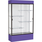 Waddell Lighted Floor Case, White Back w/ Dark Bronze Frame & Colored Base - 48" Width x 16" Depth x 80" Height - 4 x Shelf(ves) - Sliding Door(s) - 25 lb Load Capacity - Lockable, Adjustable Shelf, Handcrafted, LED Light - Purple - TAA Compliant