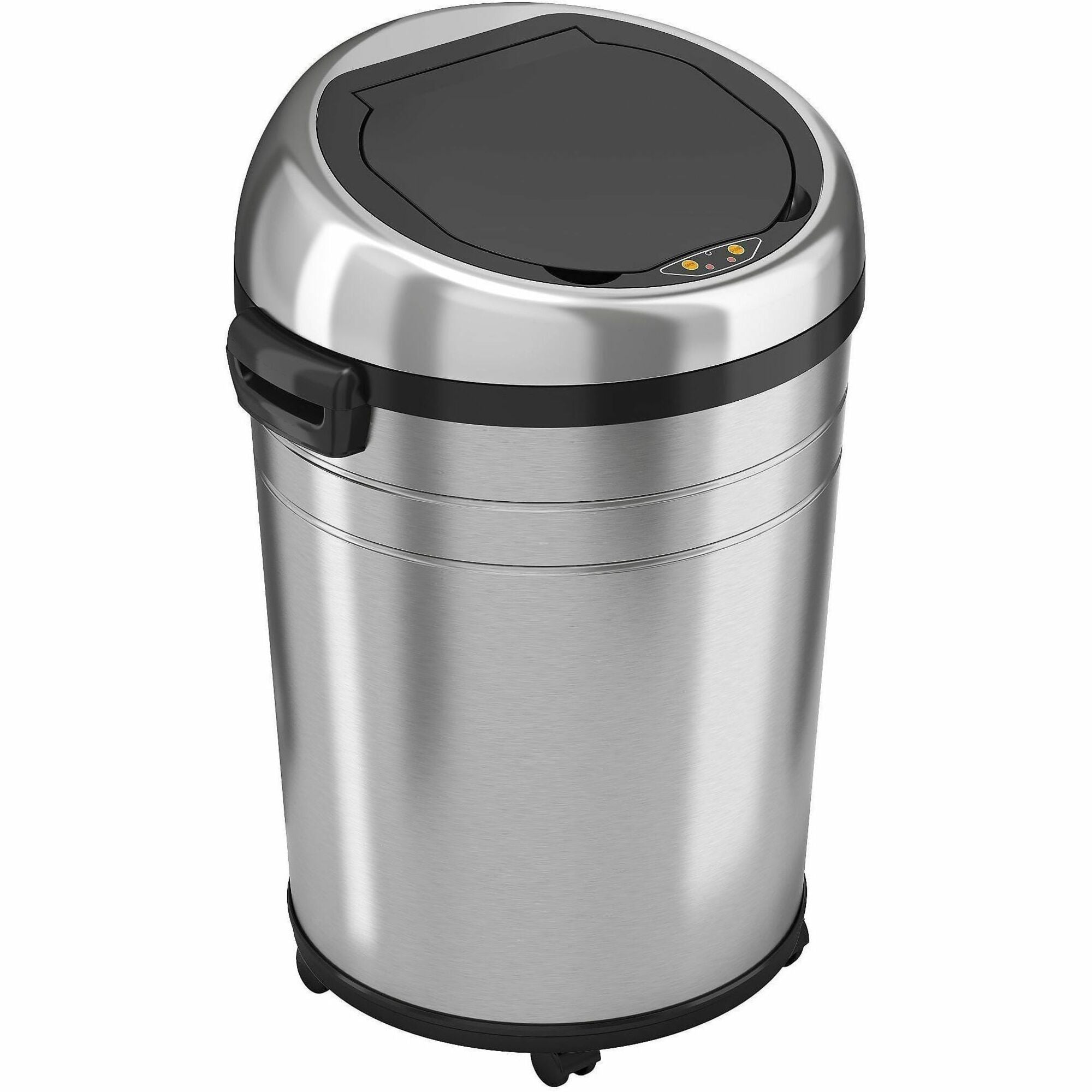 HLS Commercial XL Round Stainless Sensor Trash Can, 18 Gallon Capacity, Touchless, Bacteria Resistant, Caster Wheels, Smudge Resistant, Brushed Stainless Steel, 32.6"H x 17.5"W x 19.3"D, 1 Each