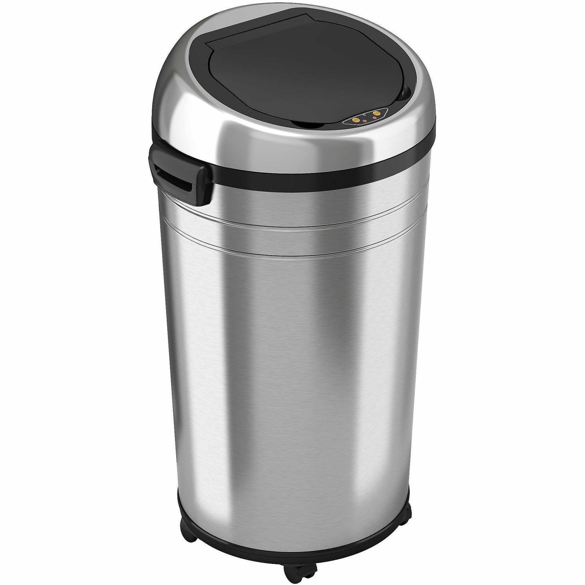 HLS Commercial XL Round Stainless Sensor Trash Can, 23 Gallon Capacity, Touchless, Bacteria Resistant, Caster Wheels, Smudge Resistant, Brushed Stainless Steel, 32.6"H x 17.5"W x 19.3"D, 1 Each