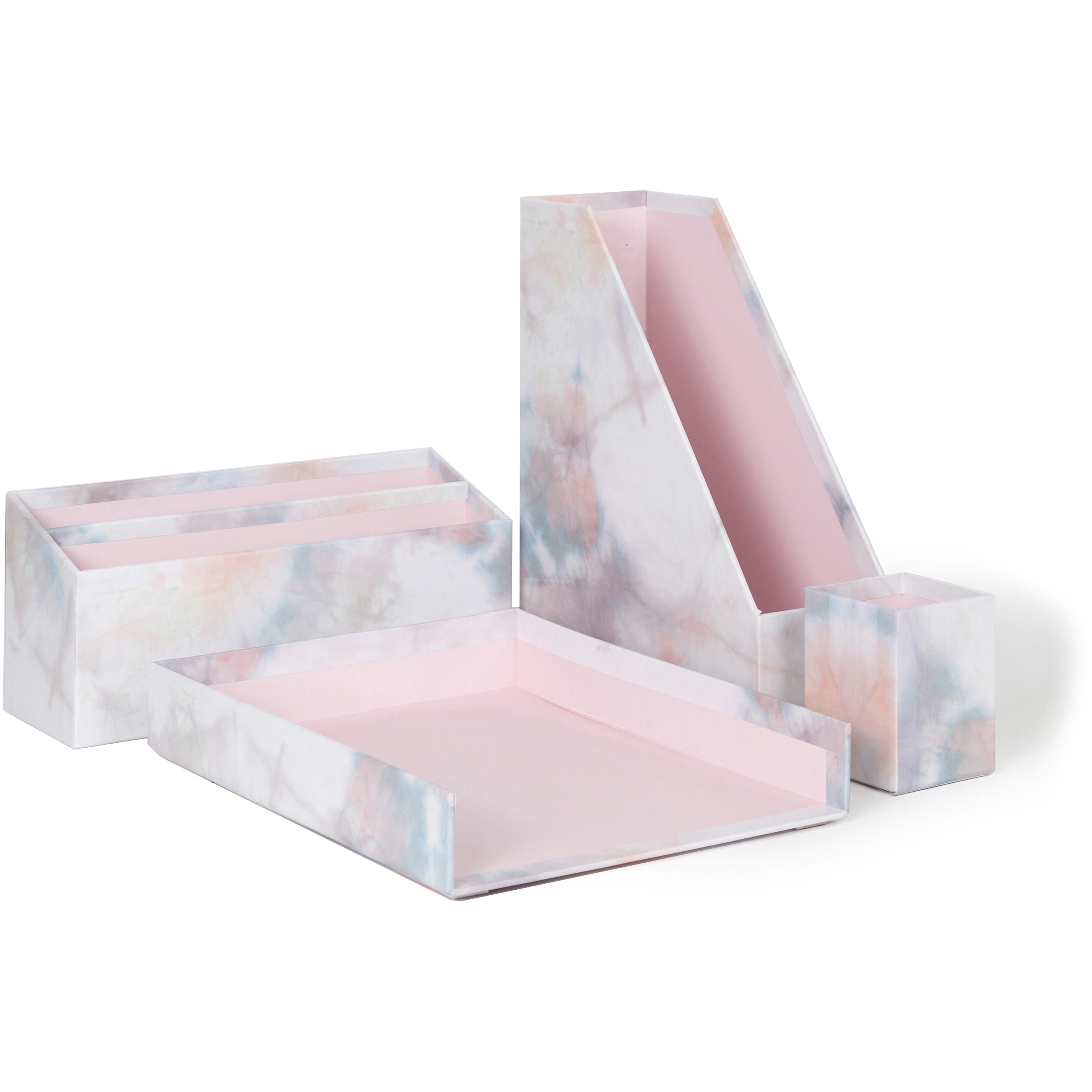 U Brands 4-Piece Desk Organization Set - Desktop - Paper Wrapped - Soft Dye - Chipboard, Paper - 1 Each