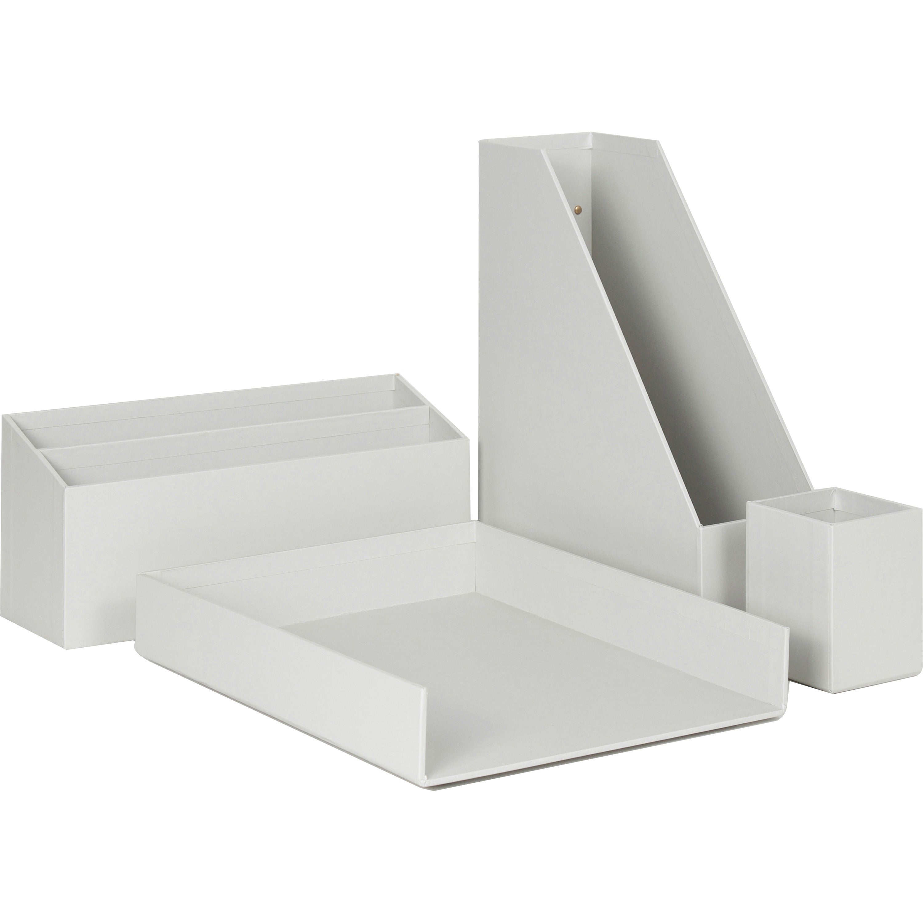 U Brands 4-Piece Desk Organization Set - Desktop - Paper Wrapped - Gray - Chipboard, Paper - 1 Each