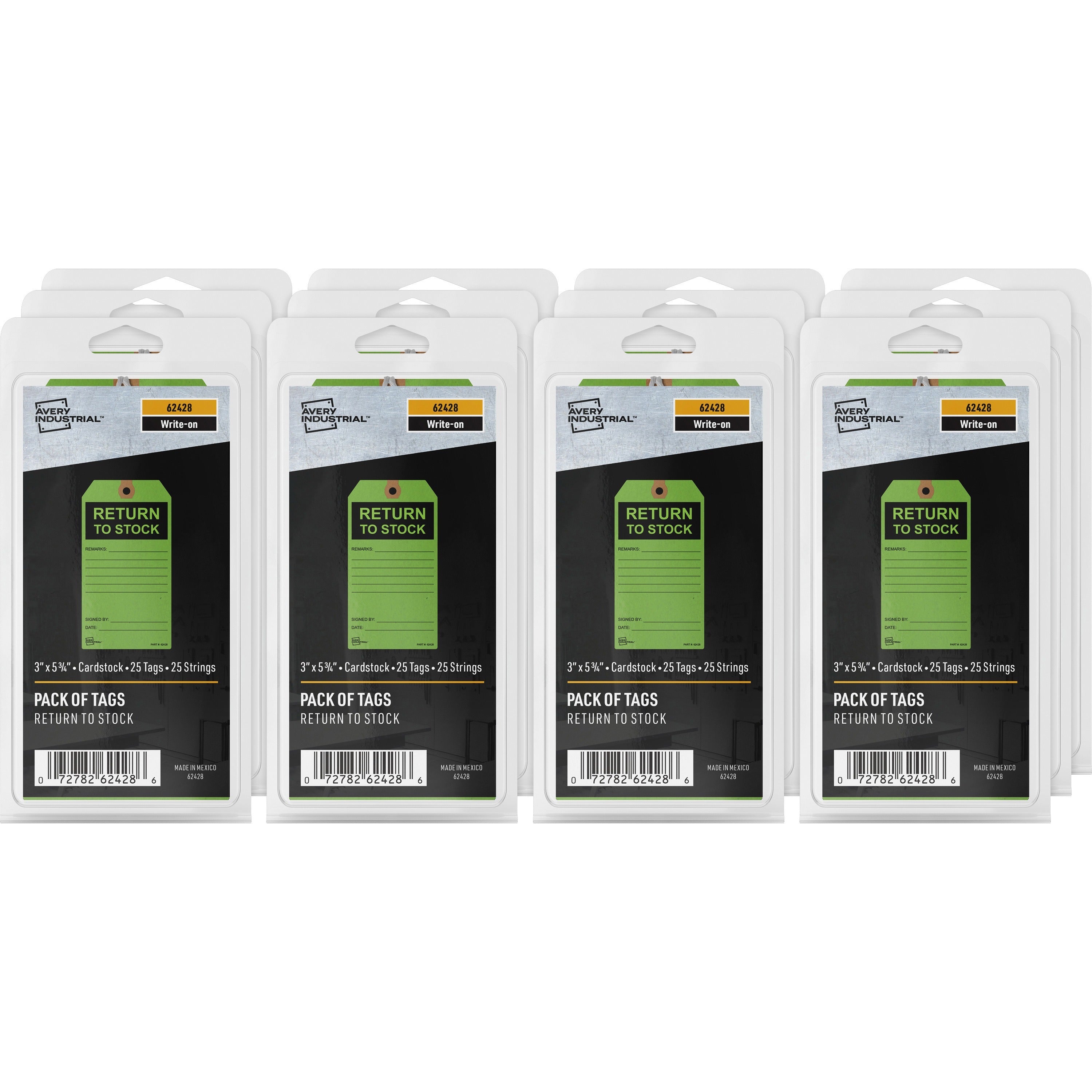 Avery&reg; RETURN TO STOCK Preprinted Inventory Tags - 5.75" Length x 3" Width - Rectangular - Card Stock - Green - 25/Pack - 12 / Carton
