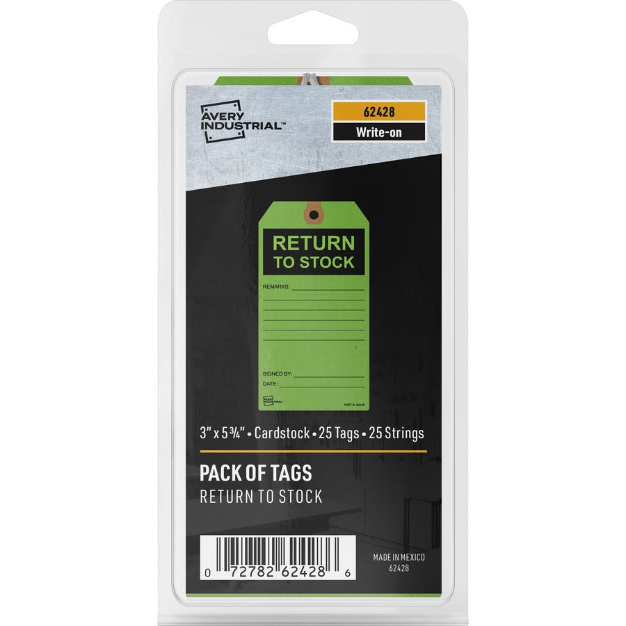 Avery&reg; RETURN TO STOCK Preprinted Inventory Tags - 5.75" Length x 3" Width - Rectangular - Card Stock - Green - 25/Pack - 12 / Carton