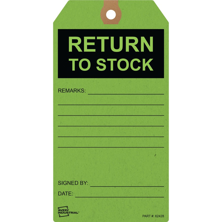 Avery&reg; RETURN TO STOCK Preprinted Inventory Tags - 5.75" Length x 3" Width - Rectangular - Card Stock - Green - 25/Pack - 12 / Carton