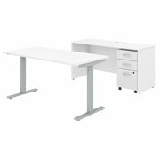Bush Business Furniture Studio C White Laminate Desking - x 60" Width x 24" Depth Credenza, 46.7" Height x 60" Width x 30" Depth Desk - Total Drawer(s): 3 - Finish: White, Thermofused Laminate (TFL) - 1 Each