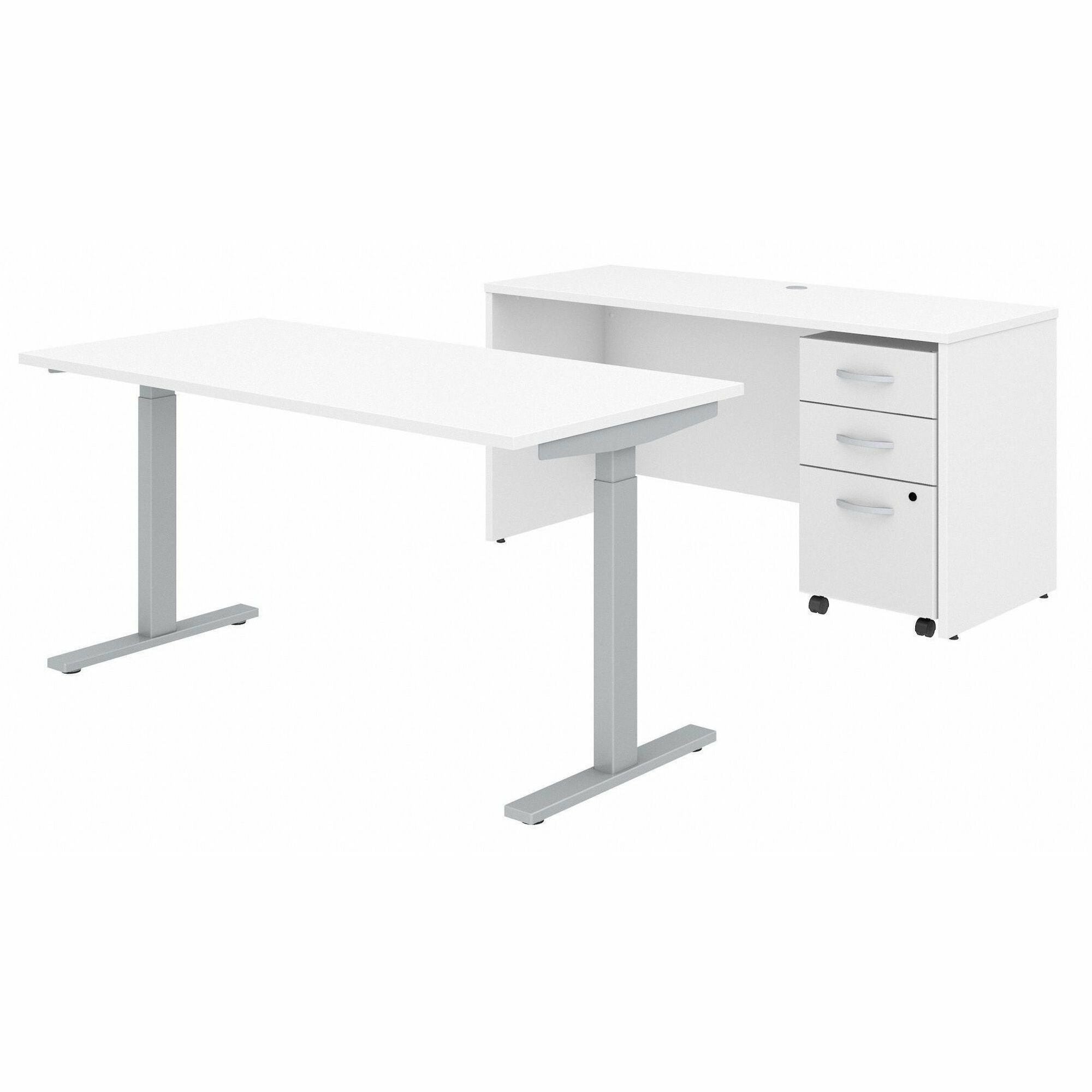 Bush Business Furniture Studio C White Laminate Desking - x 60" Width x 24" Depth Credenza, 46.7" Height x 60" Width x 30" Depth Desk - Total Drawer(s): 3 - Finish: White, Thermofused Laminate (TFL) - 1 Each