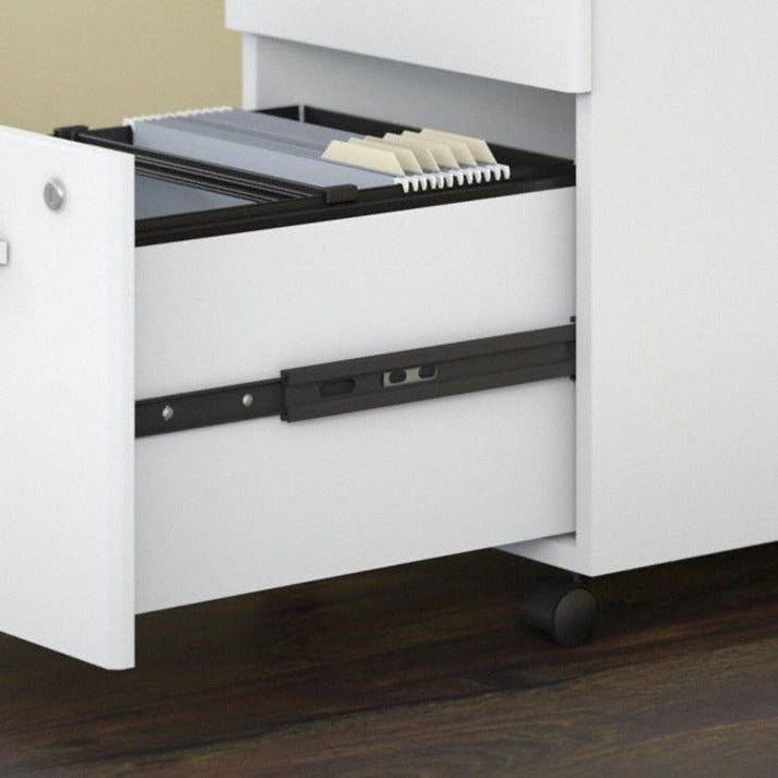 Bush Business Furniture Studio C White Laminate Desking - x 60" Width x 24" Depth Credenza, 46.7" Height x 60" Width x 30" Depth Desk - Total Drawer(s): 3 - Finish: White, Thermofused Laminate (TFL) - 1 Each