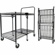 Bostitch Stowaway Folding Utility Cart - 2 Shelf - 500 lb Load Capacity - 6 Casters - Steel Frame - Black - 1 Each