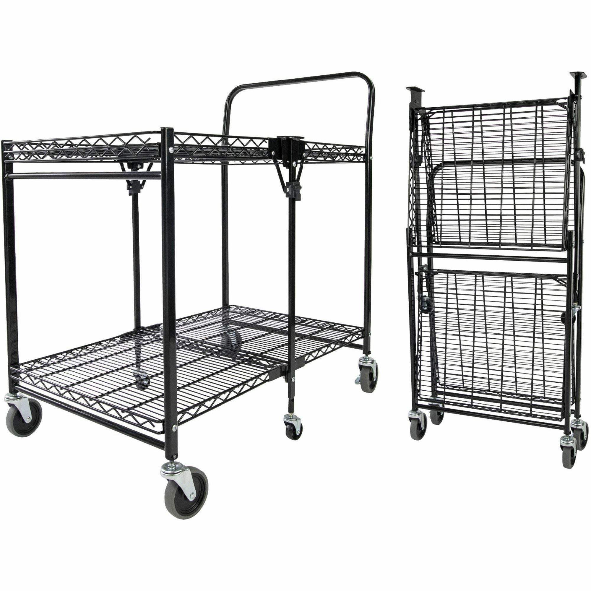 Bostitch Stowaway Folding Utility Cart - 2 Shelf - 500 lb Load Capacity - 6 Casters - Steel Frame - Black - 1 Each