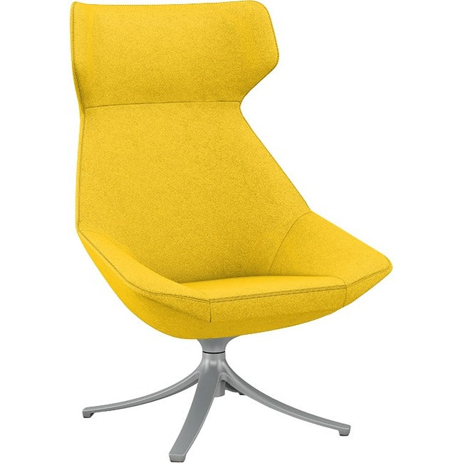 9 to 5 Seating Jax High-back Lounge Chair, Swivel Base, Latte Fabric, Four-legged Polished Aluminum Base, High Back, Wing Style, 1 Each