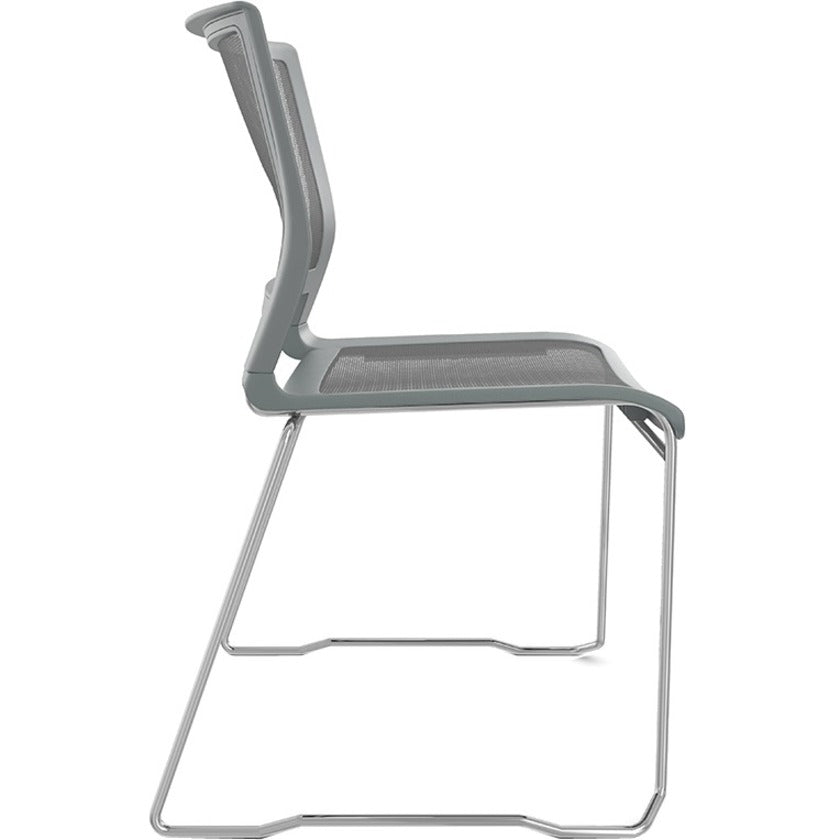 9 to 5 Seating Kip Stack Chair, Gray Mesh Seat and Back, Chrome Sled Base, Stackable, 1 Each