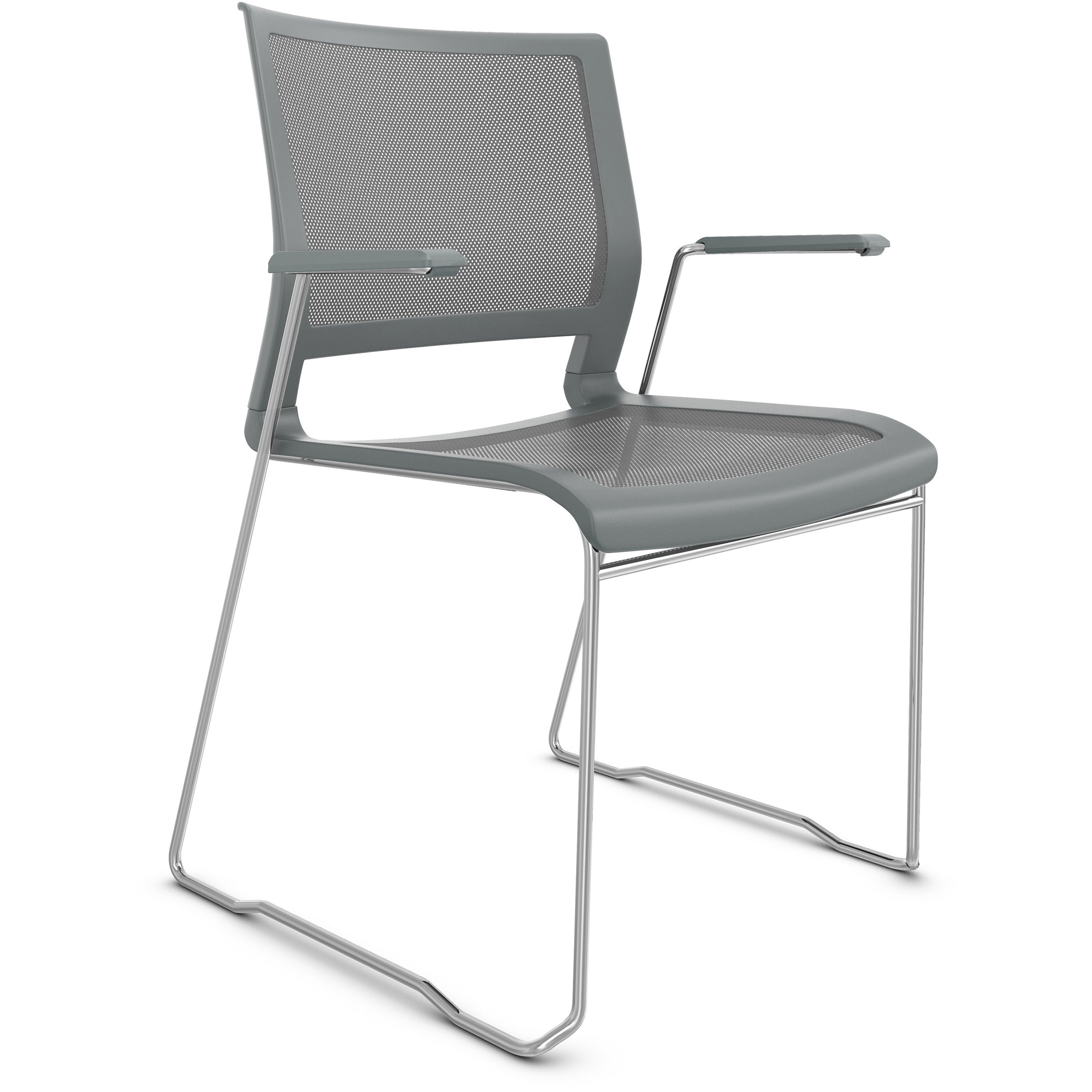 9 to 5 Seating Kip Stack Chair, Gray Mesh Seat, Chrome Sled Base, Stackable, 1 Each