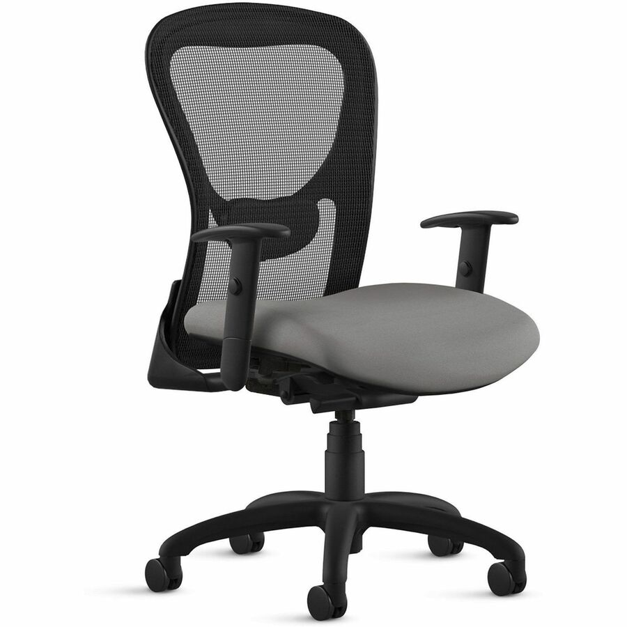 9 to 5 Seating Strata Task Chair, Black Fabric Seat, Molded Foam, Black Mesh Mid Back, Aluminum Frame, 5-Star Base, Adjustable Arms, 1 Each