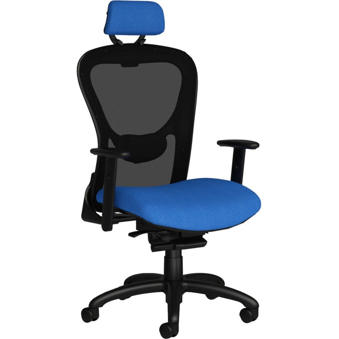 9 to 5 Seating Strata Task Chair, Black Fabric Seat, Molded Foam, Black Mesh Mid Back, Aluminum Frame, 5-Star Base, Adjustable Arms, Headrest, 1 Each