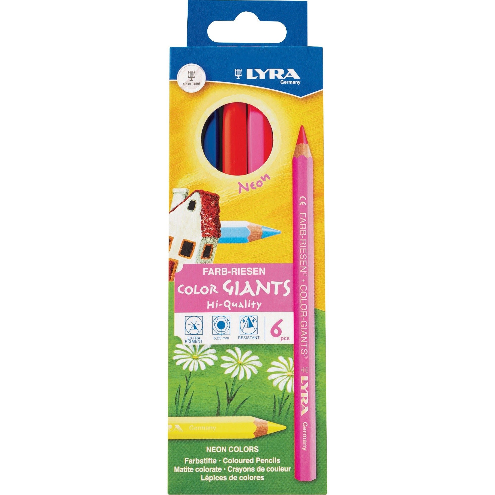 Lyra Color Giant Pencils - 6.3 mm Assorted Neon Lead - 6 / Pack