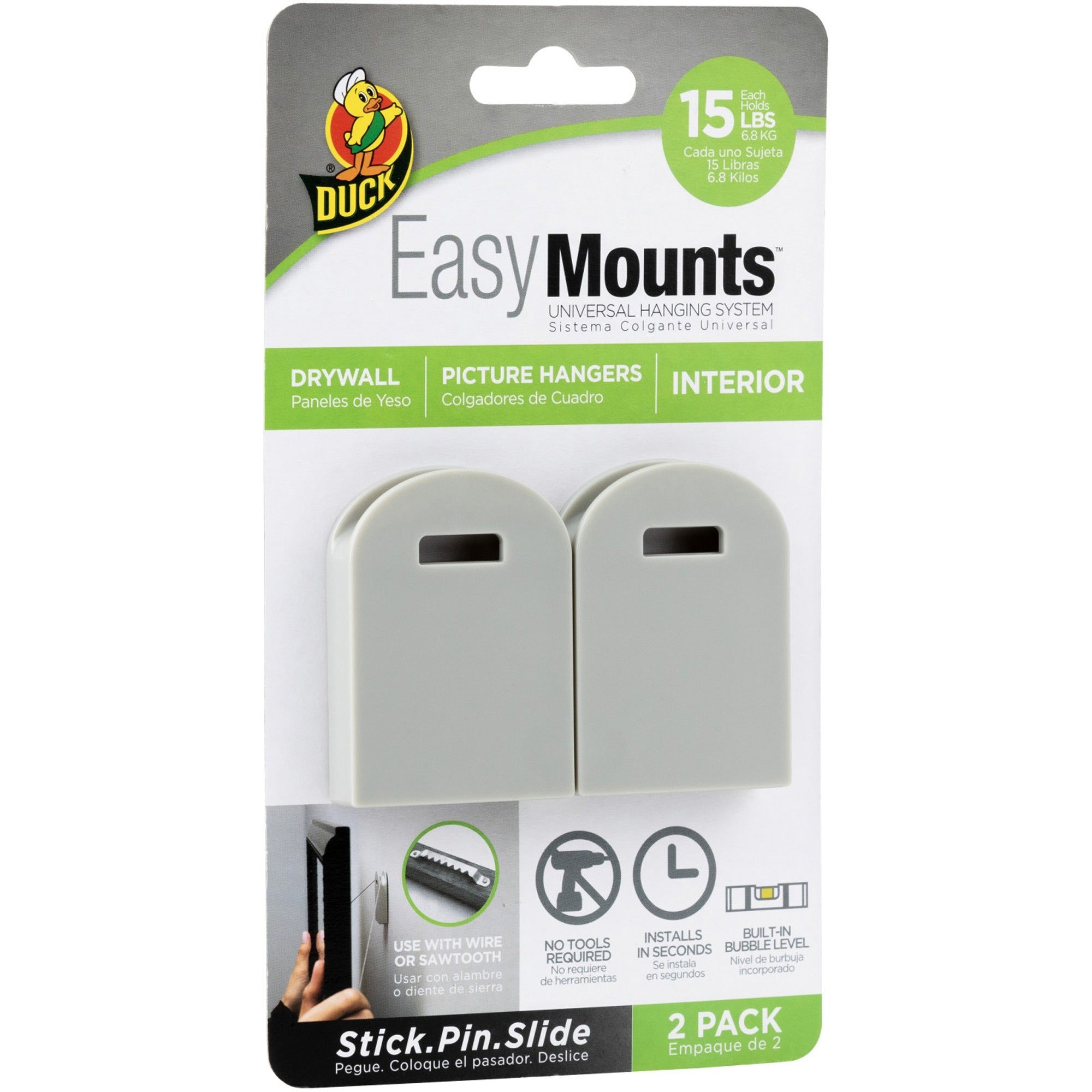 15 lb (6.80 kg) Capacity - 1.6" Width x 2.3" Length - for Frame, Home, Pictures - White - 1 Each
