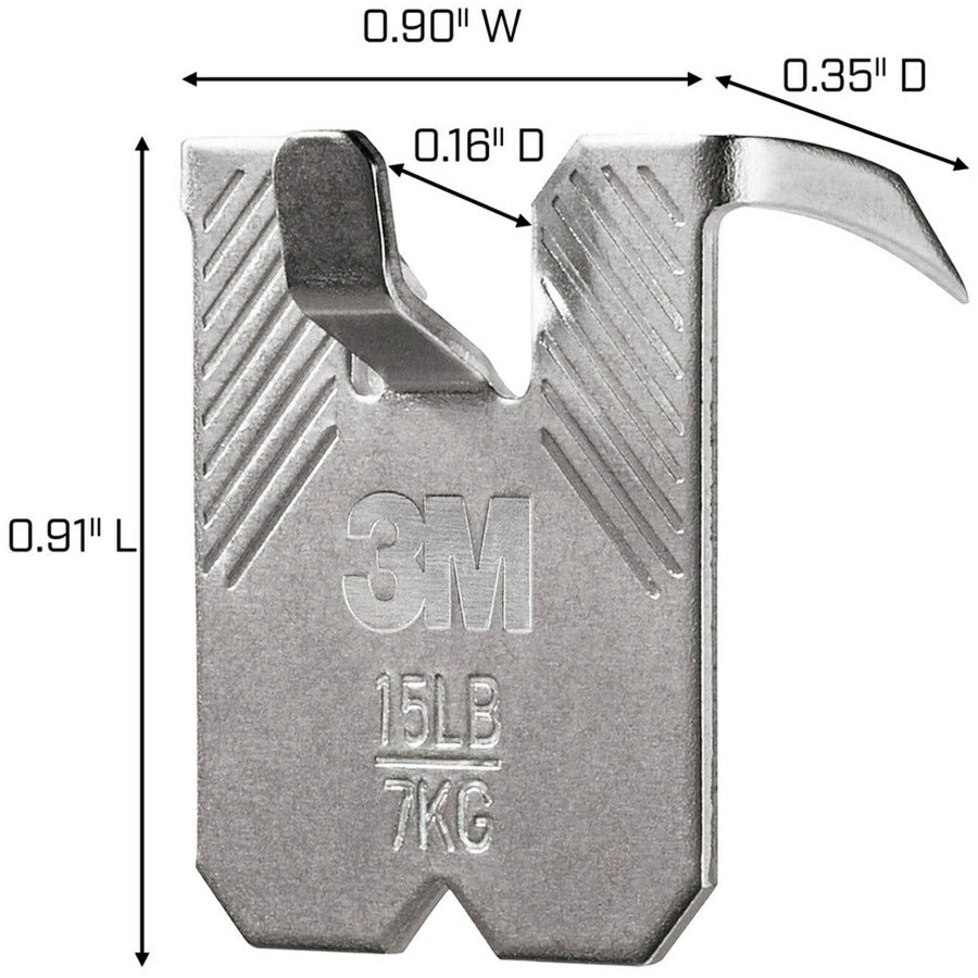 3M CLAW Drywall Picture Hanger - 45 lb (20.41 kg), 25 lb (11.34 kg), 15 lb (6.80 kg) Capacity - 1.2" Width x 2" Length - for Pictures, Project, Mirror, Frame, Home, Decoration - Steel - Gray - 10 / Pack