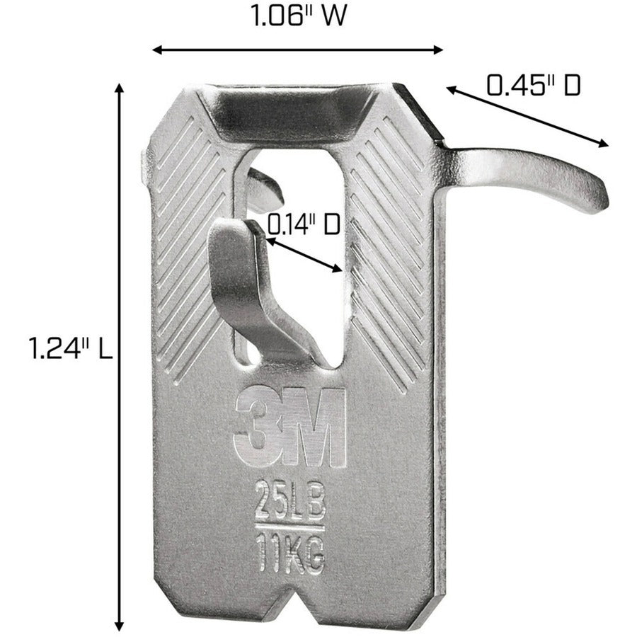 3M CLAW Drywall Picture Hanger - 45 lb (20.41 kg), 25 lb (11.34 kg), 15 lb (6.80 kg) Capacity - 1.2" Width x 2" Length - for Pictures, Project, Mirror, Frame, Home, Decoration - Steel - Gray - 10 / Pack