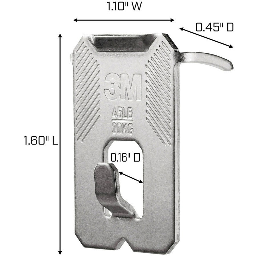 3M CLAW Drywall Picture Hanger - 45 lb (20.41 kg), 25 lb (11.34 kg), 15 lb (6.80 kg) Capacity - 1.2" Width x 2" Length - for Pictures, Project, Mirror, Frame, Home, Decoration - Steel - Gray - 10 / Pack