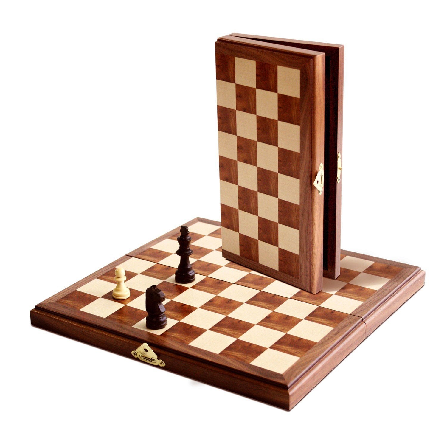 Magnetic Folding Walnut Wood Travel Chess Set - 11 in.