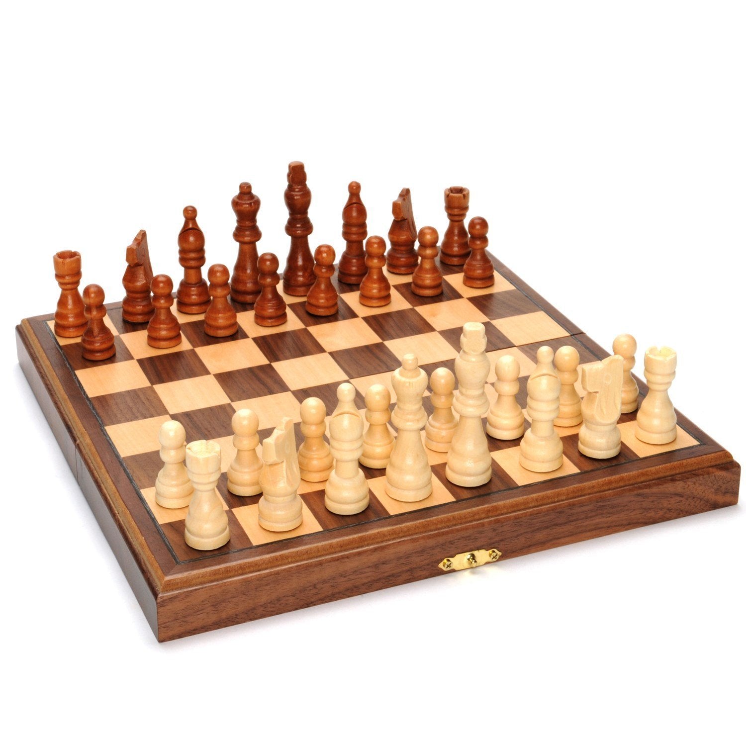 Magnetic Folding Walnut Wood Travel Chess Set - 11 in.