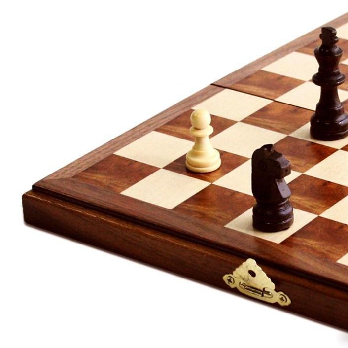 Magnetic Folding Walnut Wood Travel Chess Set - 11 in.