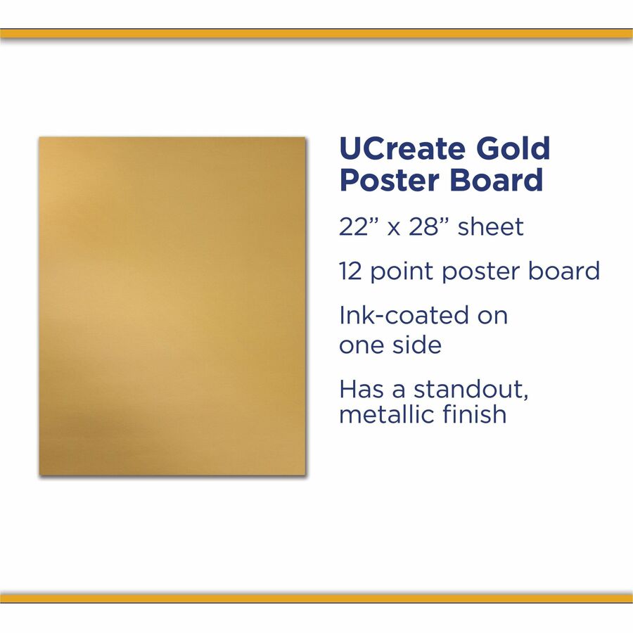 UCreate Metallic Poster Board - Classroom, Poster, Mounting, Project - Yellow - 25 / Carton