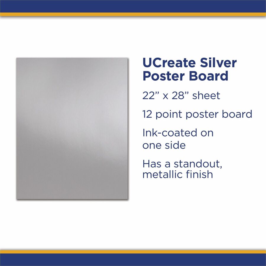 UCreate Metallic Poster Board - Classroom, Poster, Mounting, Project - Gray - 25 / Carton