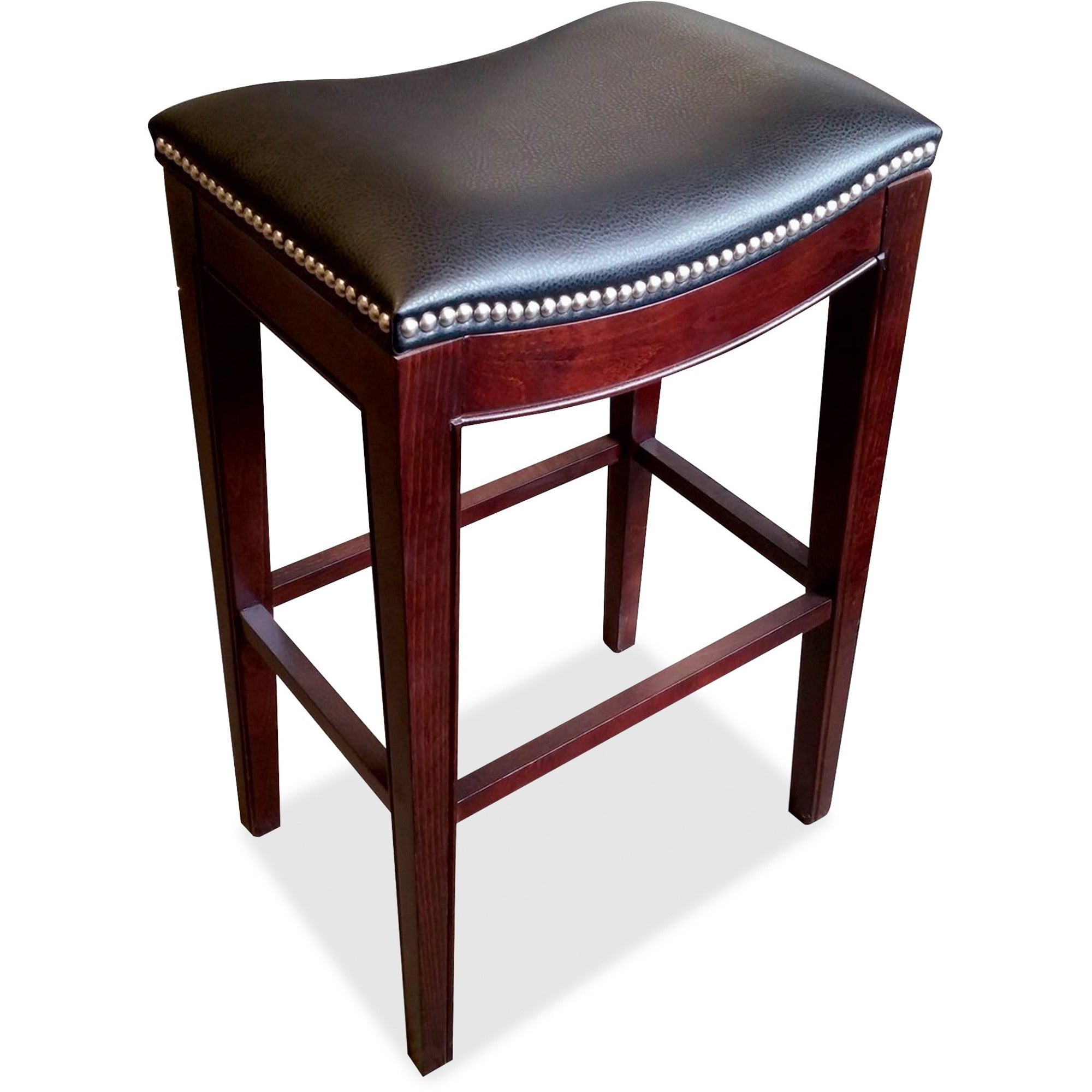 Holland Bar Stools Lynn 3210 Saddle Bar Stool, Black Vinyl Upholstered Seat, Espresso Solid Beech Four-Legged Base, 18" W x 12" D x 30" H, Pack of 2