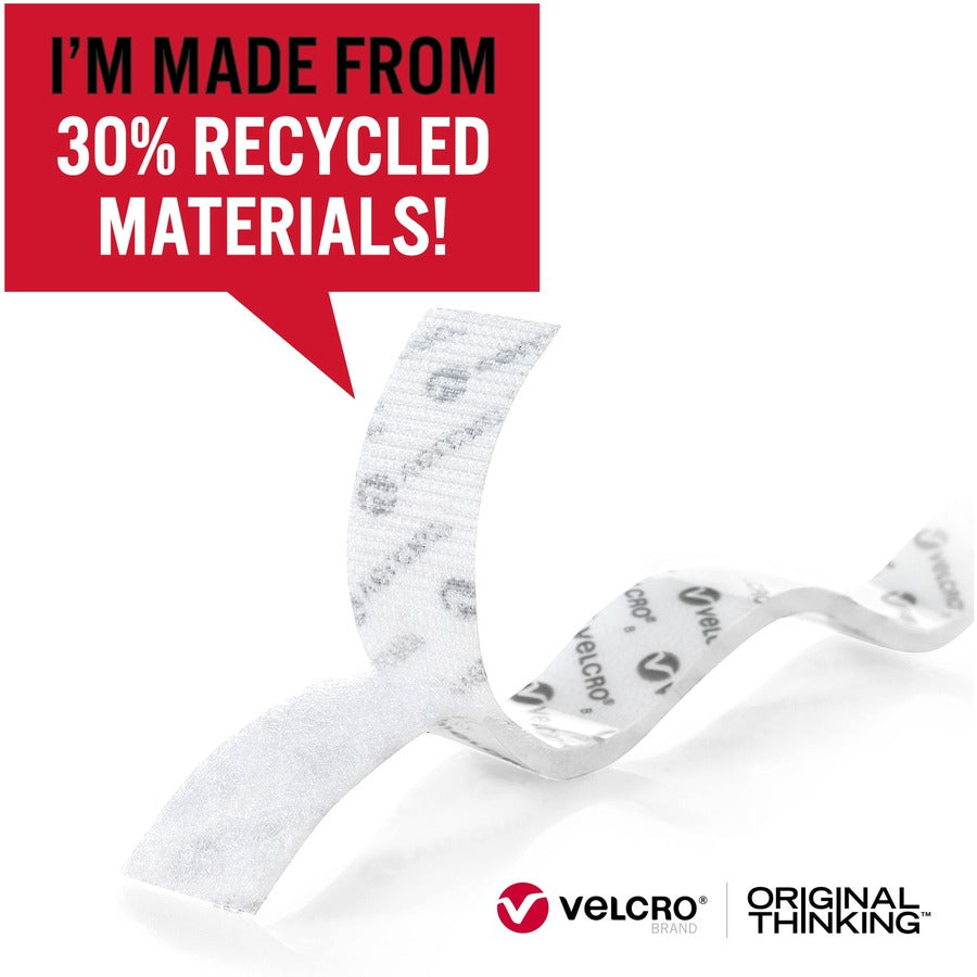 VELCRO&reg; Eco Collection Adhesive Backed Tape - 10 ft Length x 0.88" Width - White - 1 Each