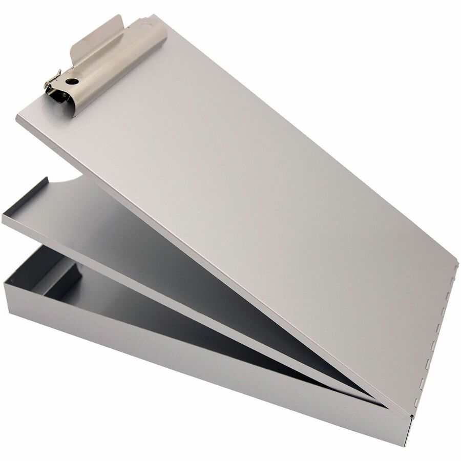 Saunders Cruiser Mate Form Holder with Storage - 1" Clip Capacity - Top Opening - 8 1/2" x 14" Sheet Size - Aluminum - Gray - 1 Each