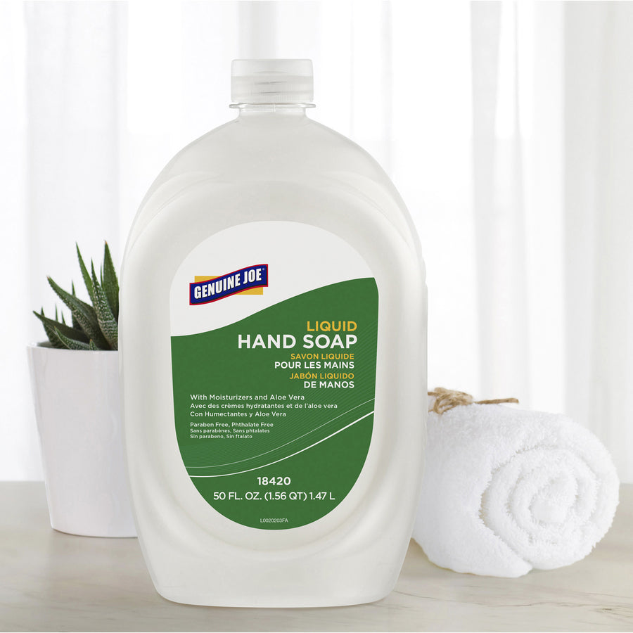 Genuine Joe Lotion Soap - 1.56 quart - Bottle Dispenser - Hand, Skin - White - Anti-irritant - 4 / Carton