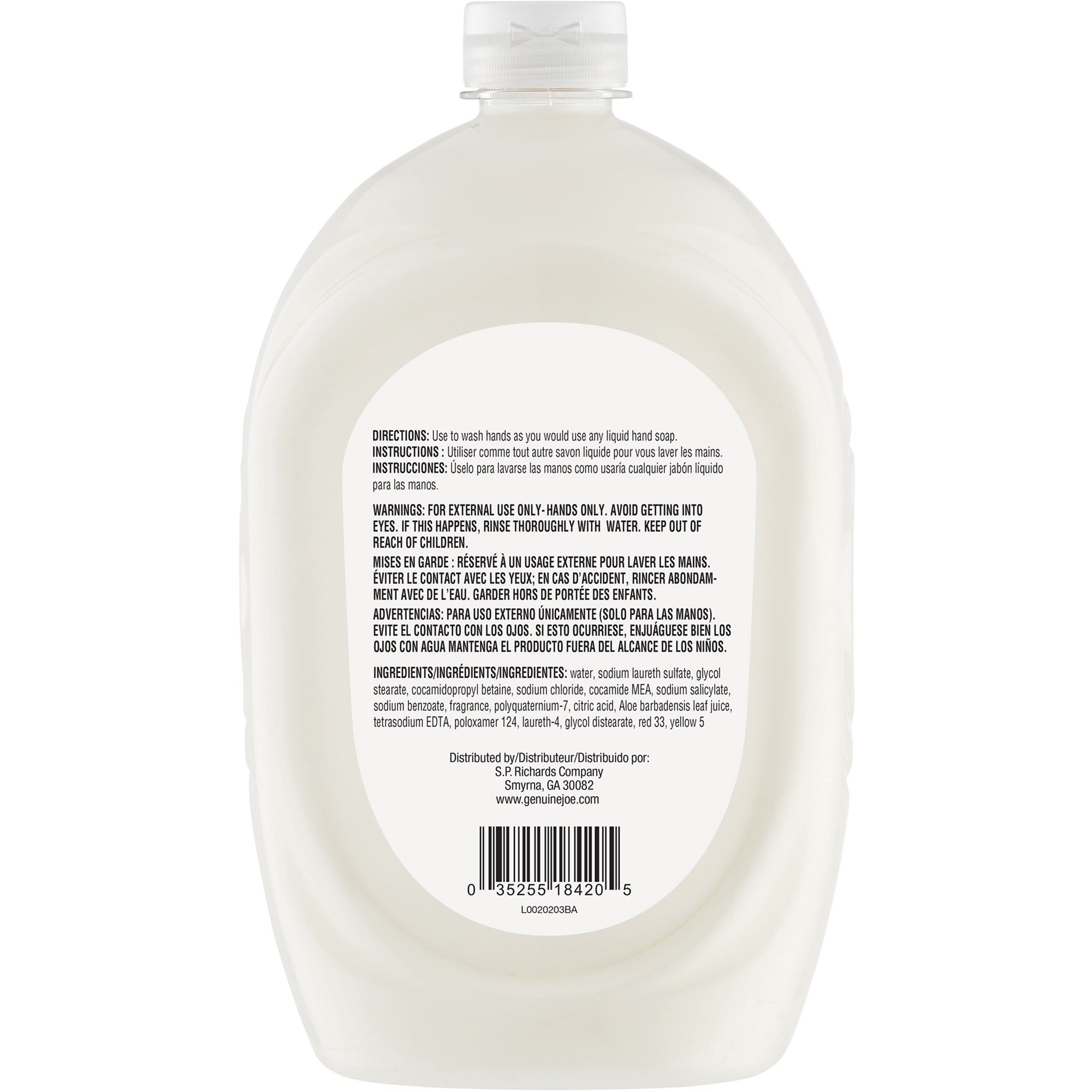 Genuine Joe Lotion Soap - 1.56 quart - Bottle Dispenser - Hand, Skin - White - Anti-irritant - 4 / Carton