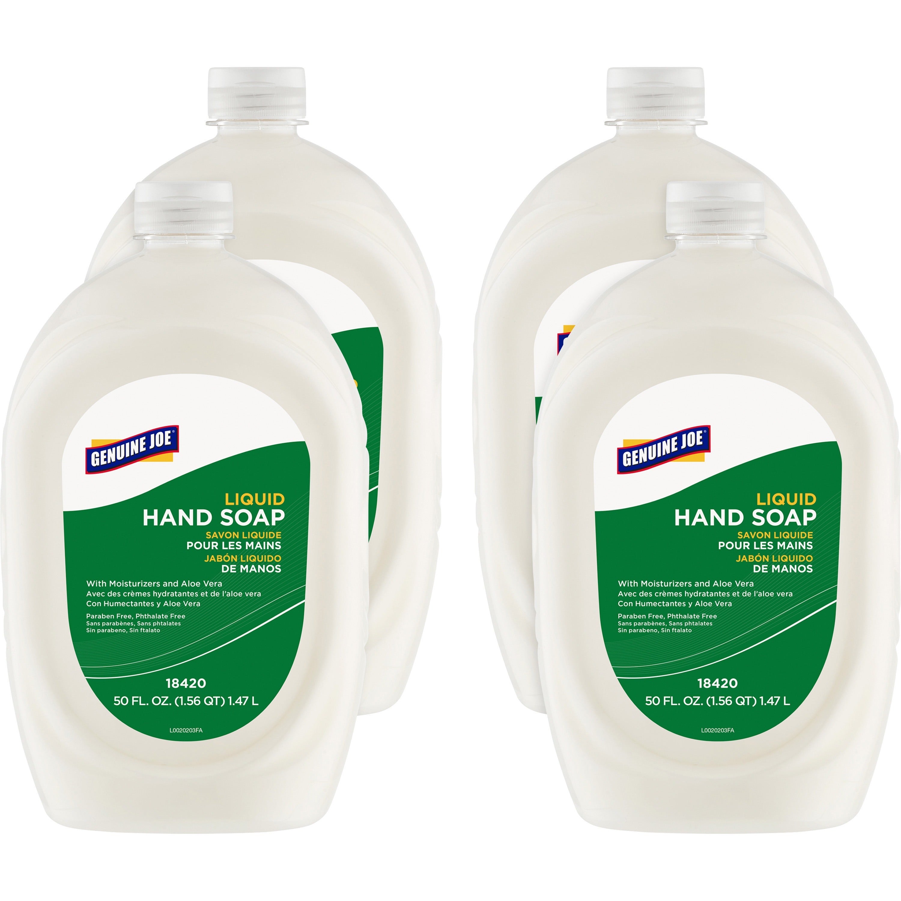 Genuine Joe Lotion Soap - 1.56 quart - Bottle Dispenser - Hand, Skin - White - Anti-irritant - 4 / Carton