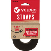 VELCRO&reg; Strap,Adjustable,Reusable,Recycled,1"x10',Black