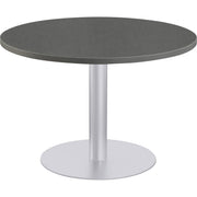 Gray Round Top - Powder Coated, Metallic Silver Base - 1.25" Table Top Thickness x 42" Table Top Diameter - 29" Height - Assembly Required - High Pressure Laminate (HPL), Particleboard Top Material - 1 Each