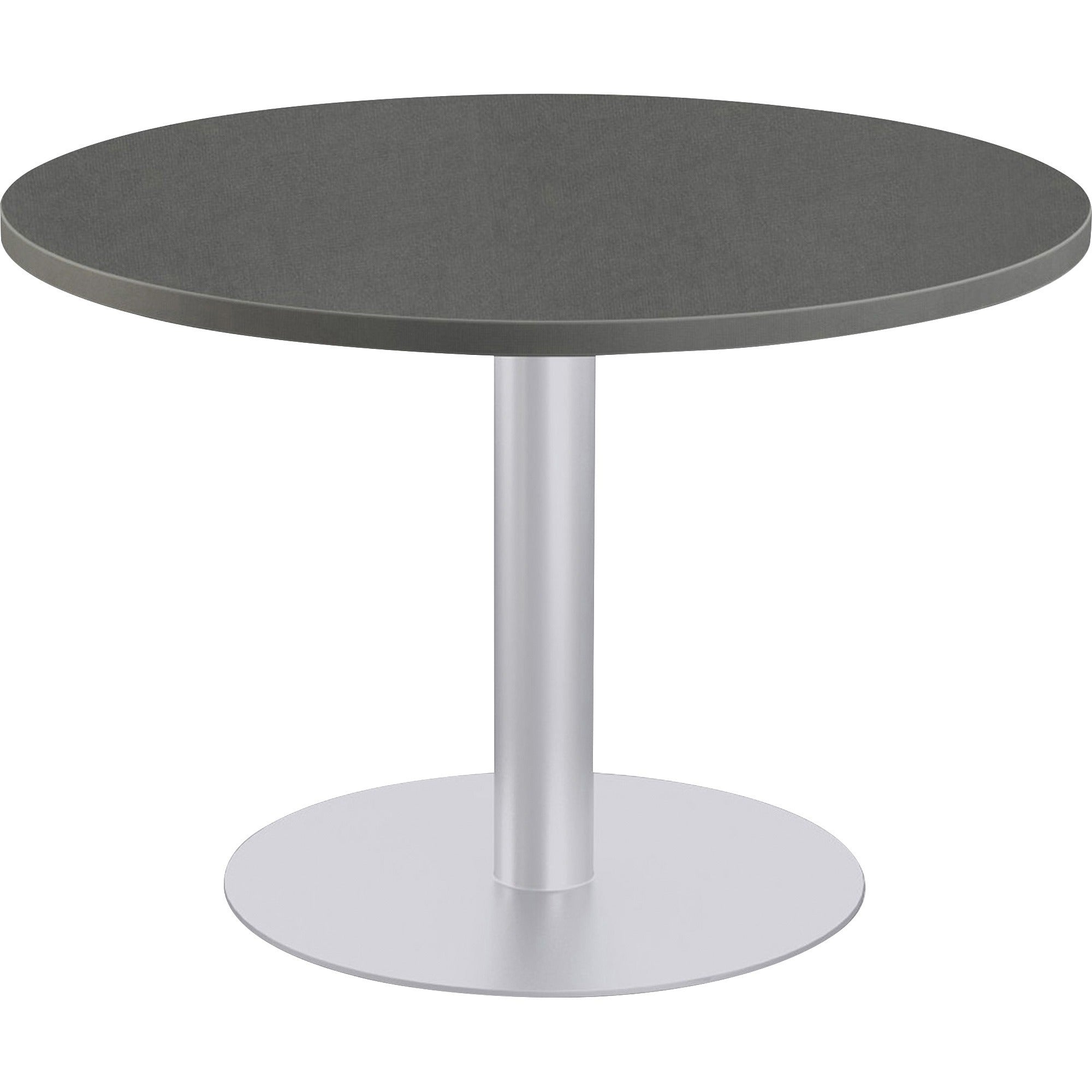 Gray Round Top - Powder Coated, Metallic Silver Base - 1.25" Table Top Thickness x 42" Table Top Diameter - 29" Height - Assembly Required - High Pressure Laminate (HPL), Particleboard Top Material - 1 Each