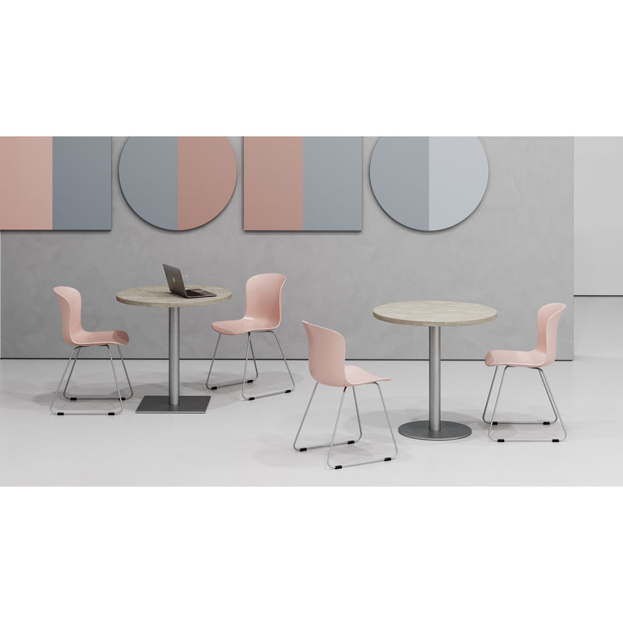 Gray Round Top - Powder Coated, Metallic Silver Base - 1.25" Table Top Thickness x 42" Table Top Diameter - 29" Height - Assembly Required - High Pressure Laminate (HPL), Particleboard Top Material - 1 Each