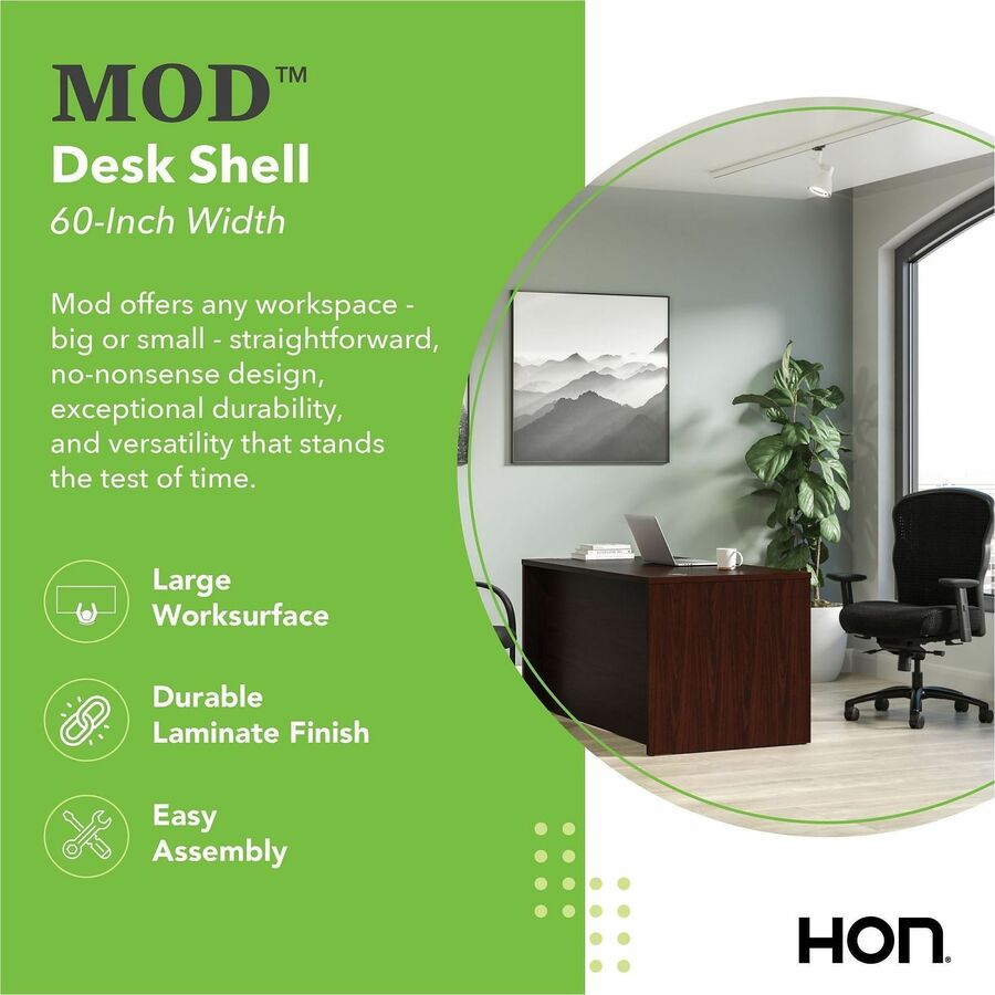HON Mod Desk Shell, 29"H x 60"W x 30"D, Traditional Mahogany Laminate, 1 Each