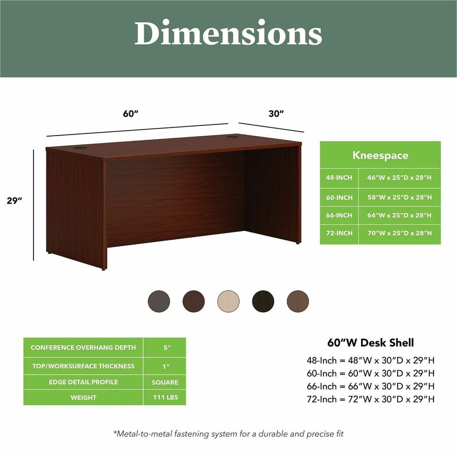 HON Mod Desk Shell, 29"H x 60"W x 30"D, Traditional Mahogany Laminate, 1 Each