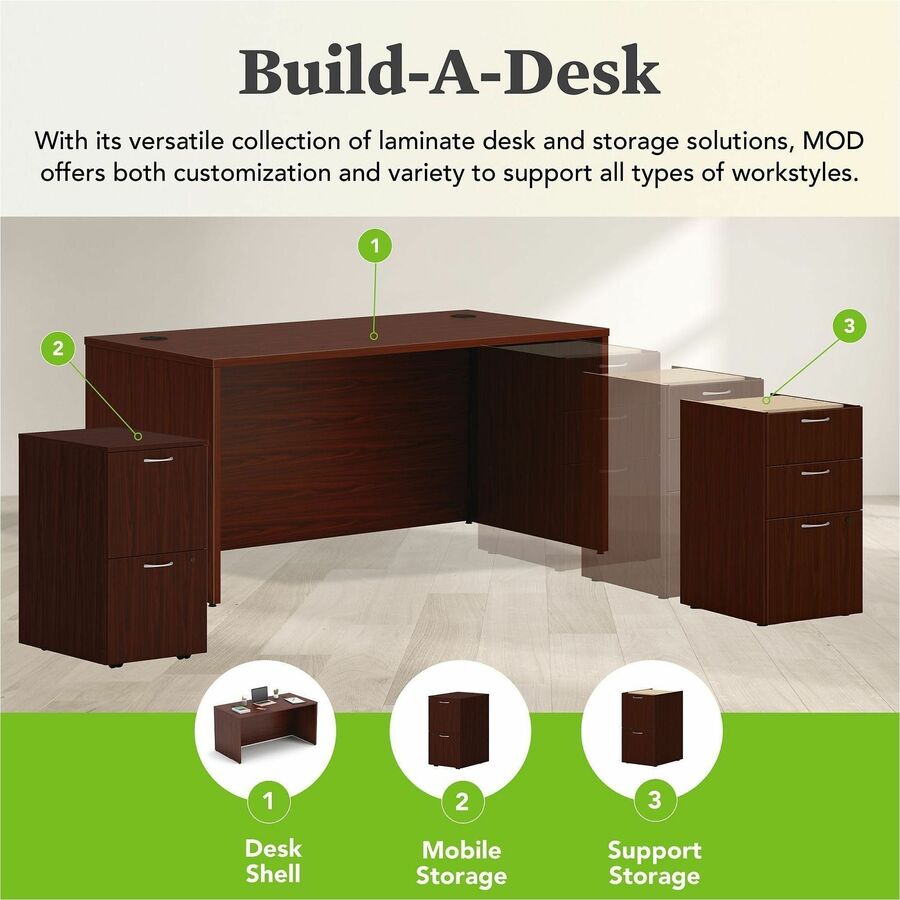 HON Mod Desk Shell, 29"H x 60"W x 30"D, Traditional Mahogany Laminate, 1 Each