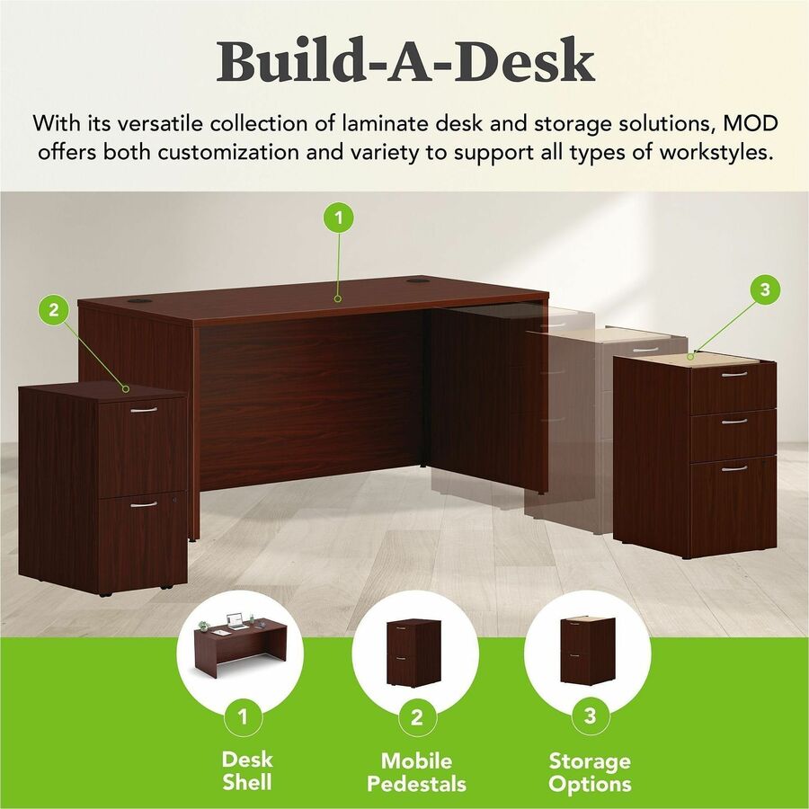 HON Mod Desk Shell, 29"H x 66"W x 30"D, Traditional Mahogany Laminate, 1 Each